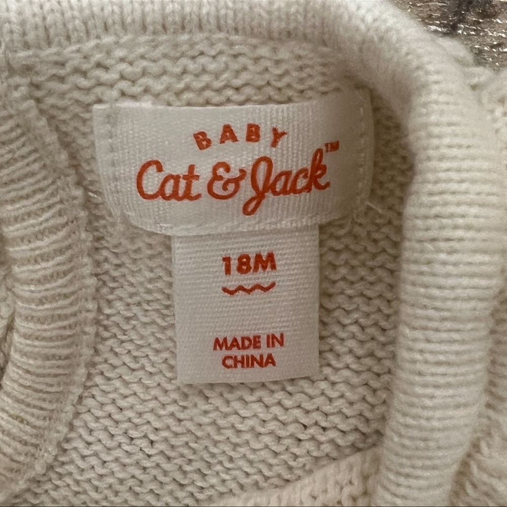 Cat & Jack Baby Girl 18 Months Grey Gray White Sweater Jumper One Piece Outfit - Picture 9 of 13